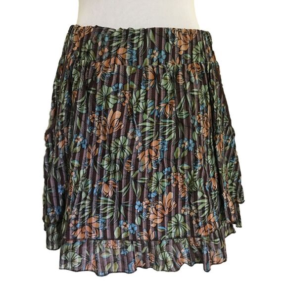 American Rag Cie Floral Brown Tiered Skirt Size L - Picture 4 of 7